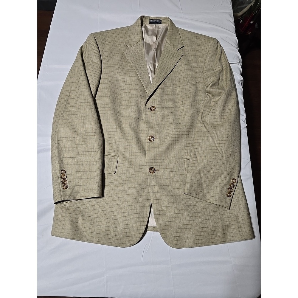 Nautica Tan Beige Plaid Men's  WOOL SPORT COAT 42R blazer suit jacket